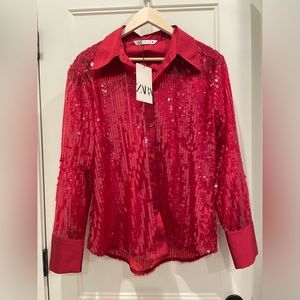 Zara Sequin Button Down
